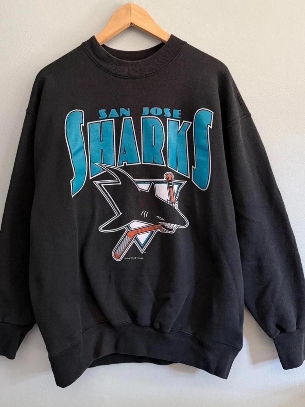Gildan Black Crewneck with Teal Sharks Graphic